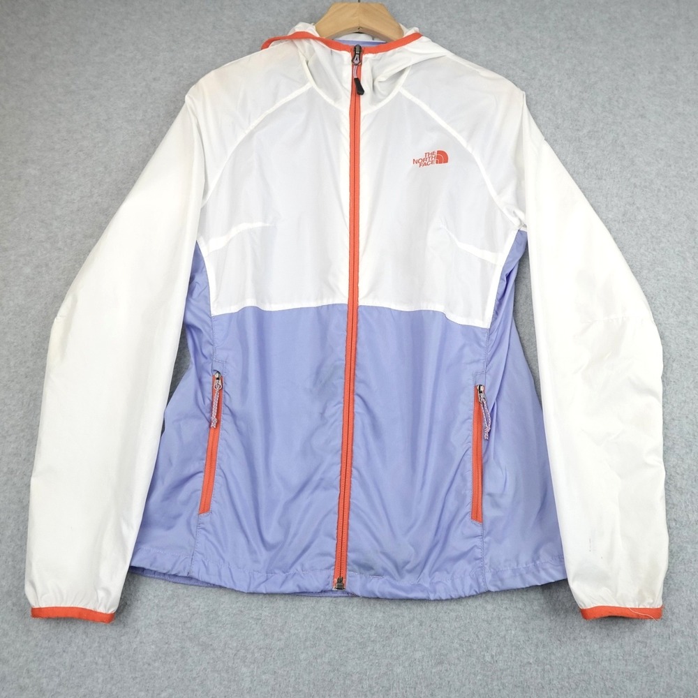 The North Face Hooded Windbreaker Womens Small White Purple Full Zip Running Jog